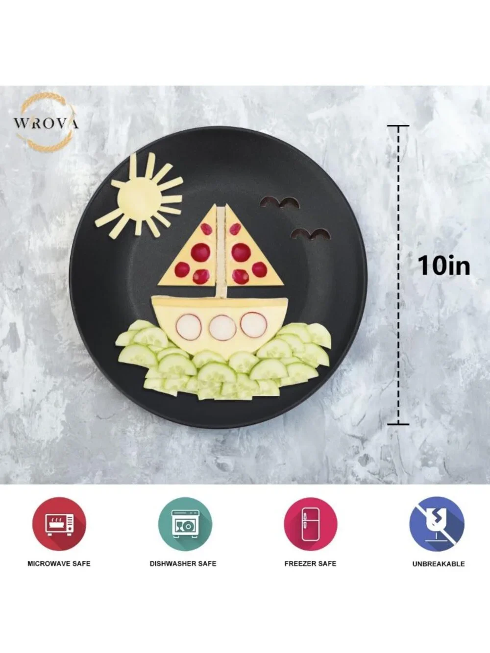 10-Inch Black Wheat Straw Plates Set of 8 | Unbreakable, Microwave & Dishwasher